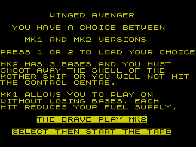 Avenger title screen for ZX Spectrum